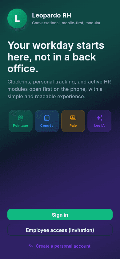 Capture de l'ecran de pointage de l'app mobile employe